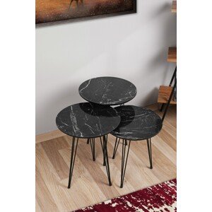 Siyah Mermer 3 db Asztalka, Plass Design, 38x55 cm, MDF, szürke/fekete