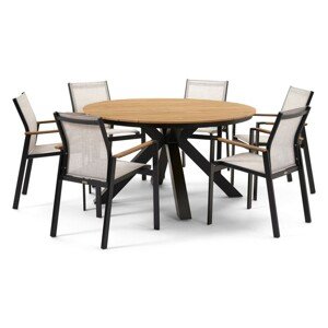 Bahia Asztal 6 db székkel, alumínium, fekete/szürke/természetes