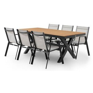 Bahia/Baria Asztal 6 db székkel, alumínnium, fekete/természetes/szürke