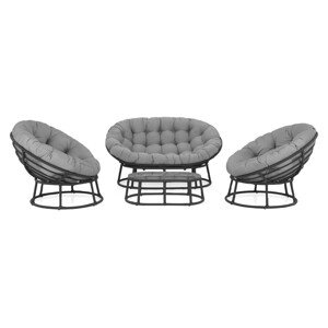 Papasans 2 db Fotel, kanapé és asztalka, acél, fekete/szürke