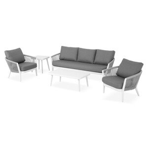 Orso 2 db Fotel, kanapé, kávézóasztal és sarokasztalka, alumínium, fehér/szürke