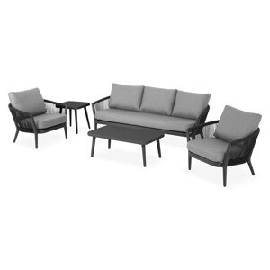 Orso 2 db Fotel, kanapé, kávézóasztal és sarokasztal, alumínium, fekete/szürke