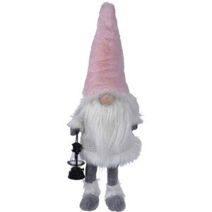Gnome w white body Fénydekoráció, 26x18x51 cm, plüss, rózsaszín/fehér