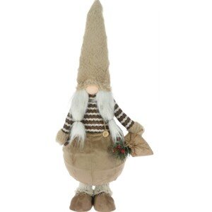 Girl Gnome w bag Fénydekoráció, 18x21x61 cm, plüss, barna/fehér