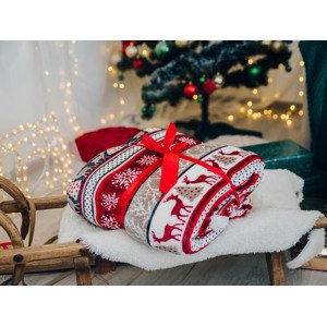 WINTER DELIGHT karácsonyi piros-fehér báránytakaró mikroplüss Méret: 200 x 220 cm