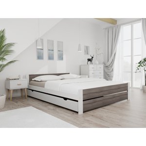 IKAROS DOUBLE ágy 120 x 200 cm, fehér/trüffel tölgy Ágyrács: Ágyrács nélkül, Matrac: Matrac nélkül
