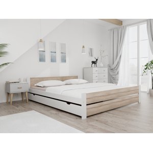 IKAROS DOUBLE ágy 180 x 200 cm, fehér/sonoma tölgy Ágyrács: Ágyrács nélkül, Matrac: Matrac nélkül
